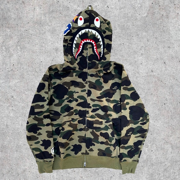 A Bathing Ape Green Shark WGM Camo BAPE Hoodie